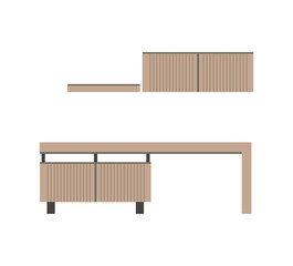 The table is a Scandinavian style console table. A wooden table. Vector illustration of a flat style Modern room interior