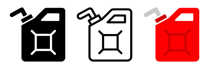 Jerry can icon set. Gasoline canister. Flammable gas symbol. Fuel illustration. Vector images isolated on white background.