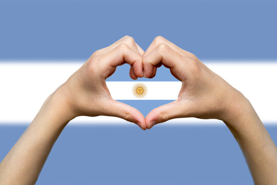 Argentina flag with two hands heart shape, support or donate to Argentina, vector design, hand  - Powered by Adobe