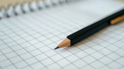 A close-up of a pencil on a notebook - obrazy, fototapety, plakaty