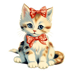 A cute kitten wearing a red bow tie - obrazy, fototapety, plakaty