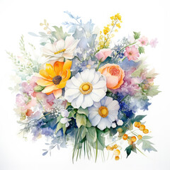 A watercolor painting of a bouquet of flowers. - obrazy, fototapety, plakaty