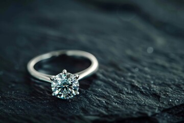 Diamond Ring on Dark Background. Sleek and Modern Design Platinum Ring. 