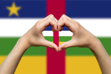 Central African R. flag with two hands heart shape, patriotism and nationalism idea, vector design