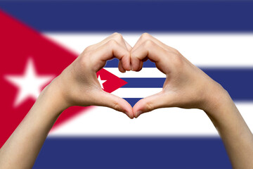 Cuba flag with two hands heart shape, support or donate to Cuba, vector design, patriotism and 