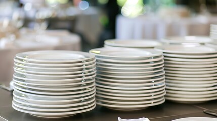 The white dinner plates, with their clean lines and timeless design, exude an air of sophistication and professionalism that befits the occasion. Each plate is carefully inspected for perfection,
