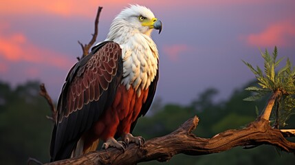 Fototapeta premium African fish eagle on branch at dusk UHD WALLPAPER