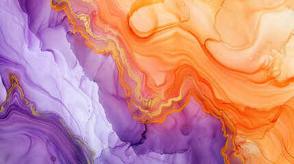 Marble Swirls with a High Gloss in Pastel Violet and Soft Orange Ink.