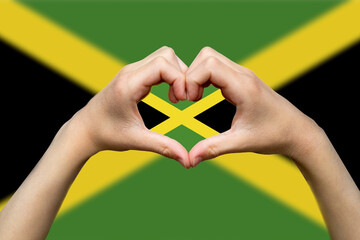 Jamaica flag with two hands heart shape, patriotism and nationalism idea, vector design, hand heart 