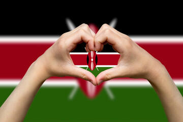 Kenya flag with two hands heart shape, hand heart love sign, support or donate to Kenya, patriotism 