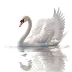 A serene swan gliding on water, embodying grace and beauty, on a transparent background. 