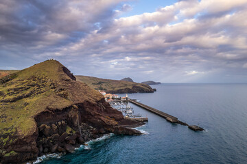 Quinta do Lorde village on the coast of Madeira island, Portugal in the Atlantic Ocean. Aerial...