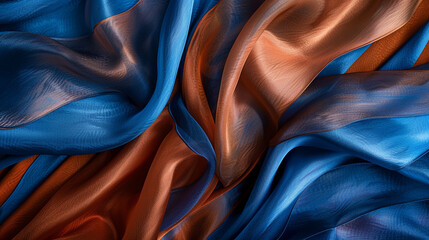 Flowing Silk Design in Sapphire Blue with Rust Accents