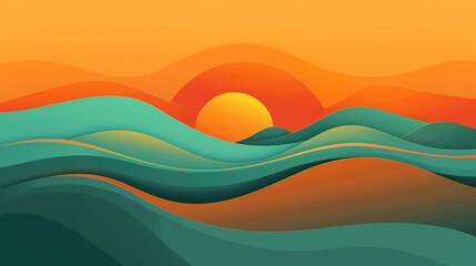 Modern Abstract Vector Design in Sunset Orange and Teal.