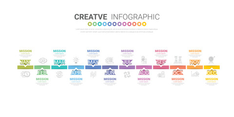 Infographics element design for all month, 12 months, can be used for Business workflow, process diagram, flow chart.