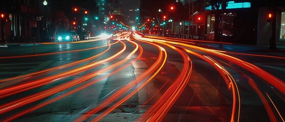 moving traffic light trails at night