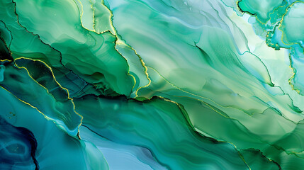 Agate-like Texture in Tropical Shades of Green and Blue Alcohol Ink, High Definition.