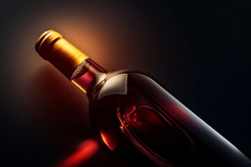 Wine Bottle on Dark Background. Sleek and Modern Design Vintage Wine. - obrazy, fototapety, plakaty