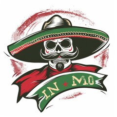 Fototapeta premium Mexican Skull Wearing Sombrero With Banner