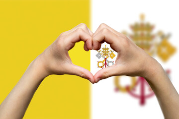Vatican flag with two hands heart shape, vector design, hand heart love sign, express love 