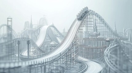 A 3D rendering of a roller coaster made of white metal.