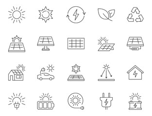 Solar panels vector icon set. Green energy icon collection.