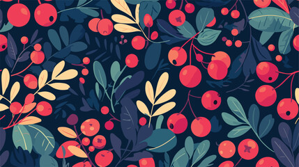 Elegant seamless pattern with arctic lingonberry on - obrazy, fototapety, plakaty