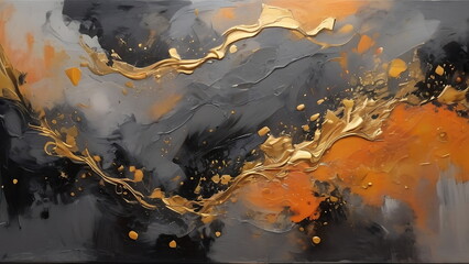 Abstract Oil Painting Palette Knife Technique, black and gold colors