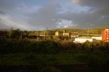 Fototapeta na wymiar Outskirts of Bilbao seen from a train