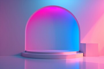 Illuminated Neon Archway in Minimalist Setting
 - obrazy, fototapety, plakaty