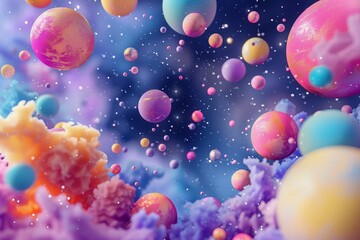 Surreal Space with Colorful Planets and Stardust
 - obrazy, fototapety, plakaty