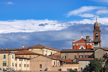 Old church and buildings cityscape in Rimini Italy - 798839939