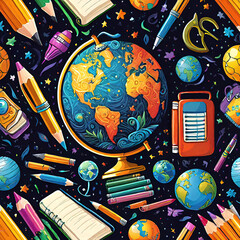 Colorful seamless children's pattern on a school theme, vector illustration, school wallpaper, design for school,
