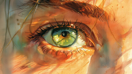 Painting of a Close-up of a woman's eye. Digital painting style. Ai generative.