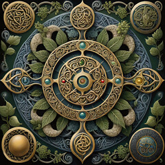 Fototapeta premium Celtic art, strange animal patterns, mystical totem with alchemical symbols, magical symbols,