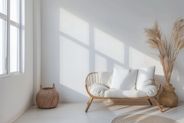Chic interiors with minimalistic decor and natural lighting. Interior design composition with...