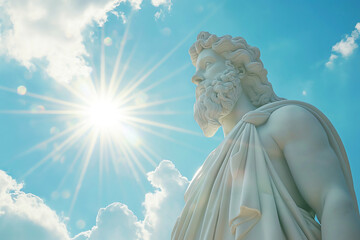 Fototapeta premium marble sculpture of zeus, king of the Gods, God of the sky, lightning, thunder, law and order, greek mythology and religion