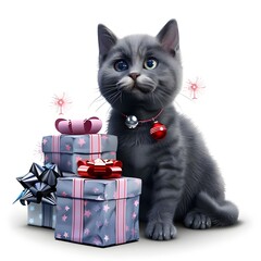 Gray british cat with gift icon image
