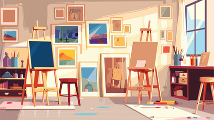 Fine art studio interior. Artists workshop with eas