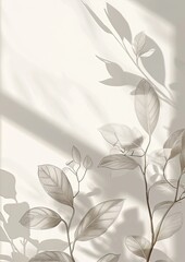 Shadows of delicate leaves cast on a white surface - obrazy, fototapety, plakaty