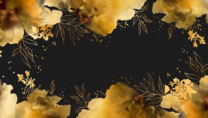 黒背景に和風の金色の抽象的な水彩模様の背景