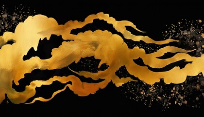 黒背景に和風の金色の抽象的な水彩模様の背景