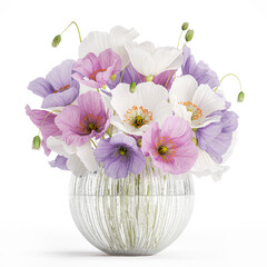 Small bouquet of wildflowers in a vase with poppy isolated on white background