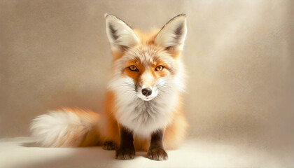 Fototapeta premium Full-length close-up portrait of a red fox. isolated on gray background. Generative AI