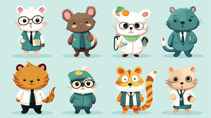 Cute animal doctors set. Funny medical characters.