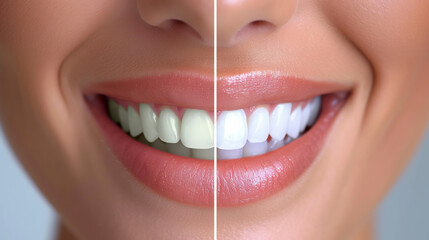 Woman teeth before and after bleaching