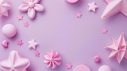 Assorted Pink Paper Craft Decorations on a Soft Purple Background