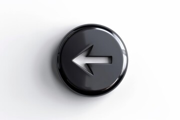 illustration of glossy black button with arrow to the left, isolated on white background