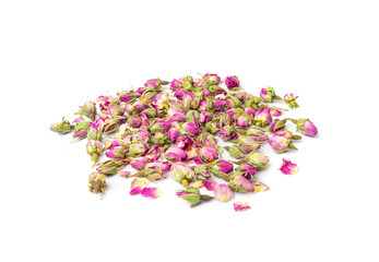 Fototapeta premium Dry Rose Buds, Roses Petals for Pink Flower Tea, Dried Persian Rosebuds, Rose Buds Textured Flowers