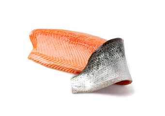 Fresh Salmon Fillet Isolated, Raw Norwegian Red Fish, Trout Meat Piece, Big Fresh Atlantic Salmon Fillet